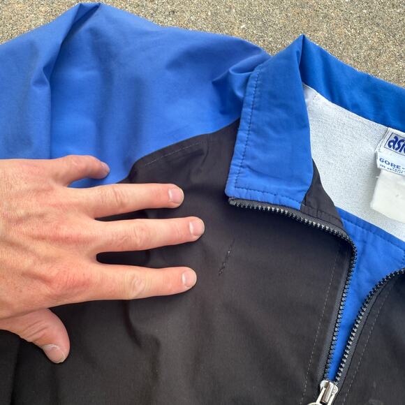 Men's Vintage 80's Asics Gore-Tex Black Blue Lined Zip Running Track Jacket Sz M - Picture 5 of 6